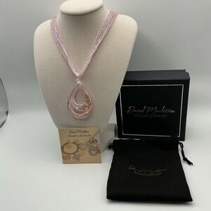 David Markstein Pink Murano Glass Multi Strand Pendant Necklace Sterling 925